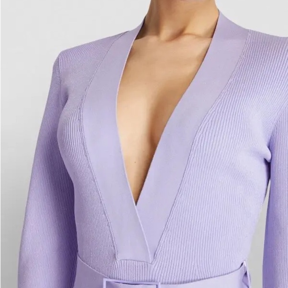 NWT Gauge81 Dress Baha Rib Knit Belted Stretch Long Sleeve Mini Purple Lilac New - Picture 3 of 16